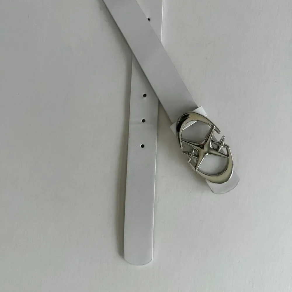 2000s White Silver Star Belt Adjustable Fits 26-34 Unisex Y2K Streetwear